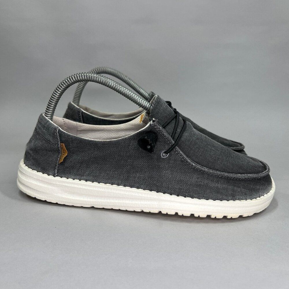 Hey Dude Women's Size 8 Wendy Chambray Off Black Canvas Slip‎ On Shoes